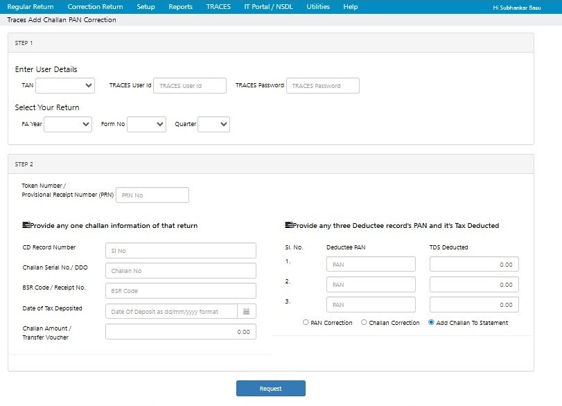 Add Challan to Statement 2