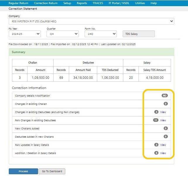 Correction Statement information