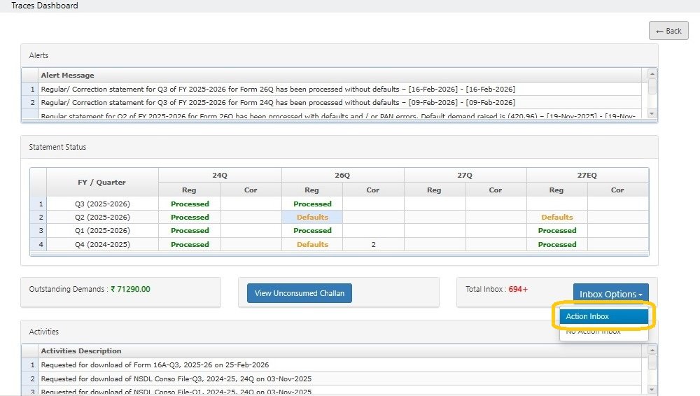 Dashboard - Inbox Action