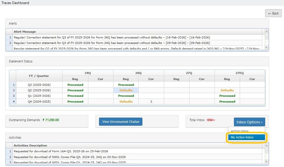Dashboard - Inbox - No Action