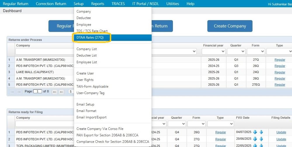 Setup - DTAA Rates (27Q)