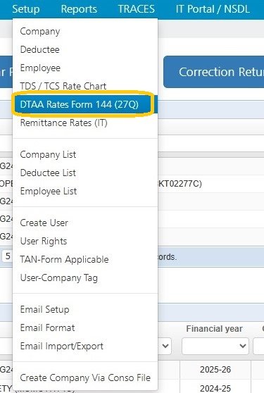 Setup - DTAA Rates Form 144 (27Q)