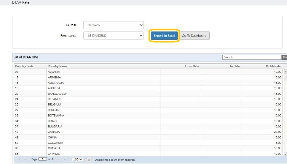 DTAA Rates export to excel 1