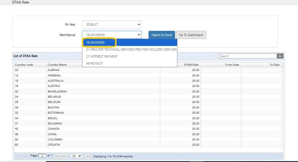 DTAA Rates export to excel 1