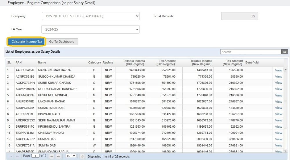 Employee – Regime Comparison 2