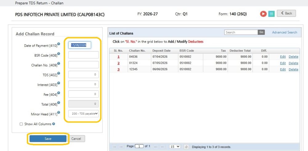 Fig 2 Add Challan & Deductee