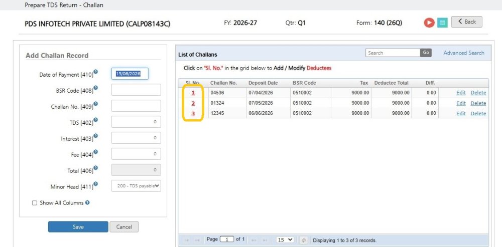Fig 3 Add Challan & Deductee