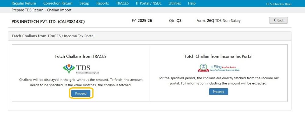 Import Challan from Traces