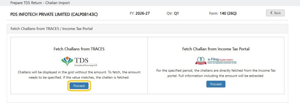 Import Challan from Traces