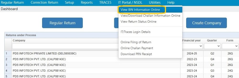 IT Portal / NSDL - View BIN Information Online