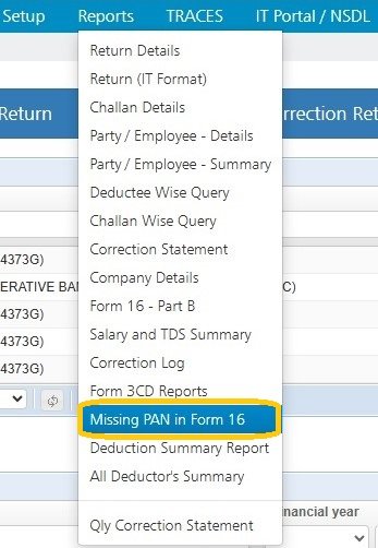 Reports -Missing PAN in Form 16