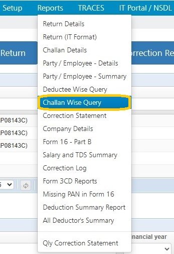 Reports - Challan Wise Query