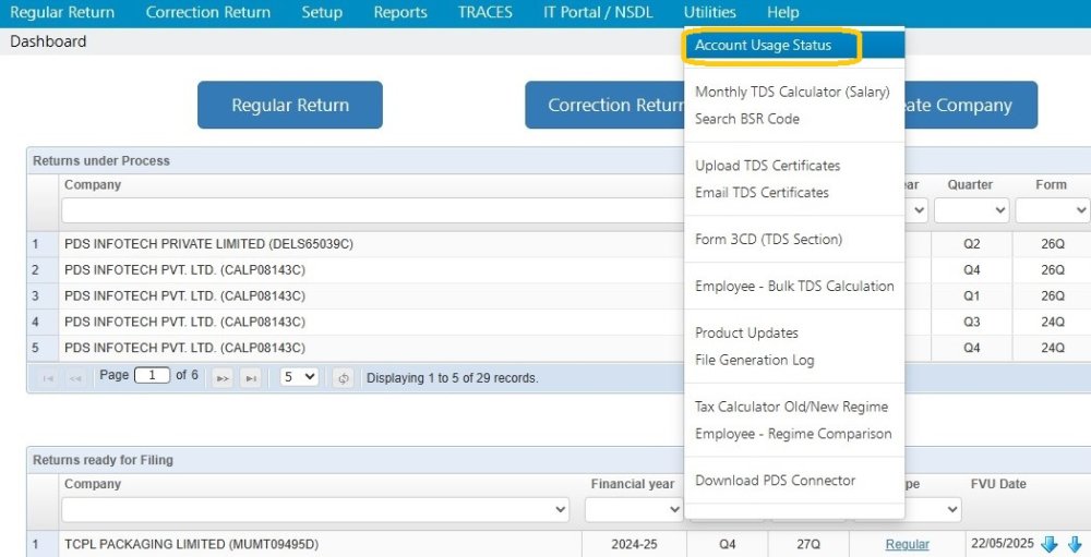 Account Usage Status