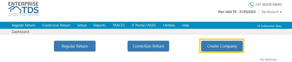Dashboard - Create Company