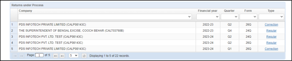 Dashboard - Return Under process