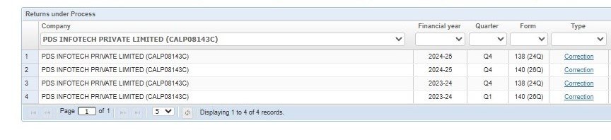 Dashboard - Return Under process