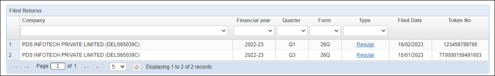Dashboard - Returns Already Filed