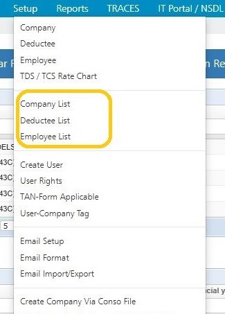 Company List / Deductee List / Employee List ent-tds-setup-companylist-deducteelist-employeelist