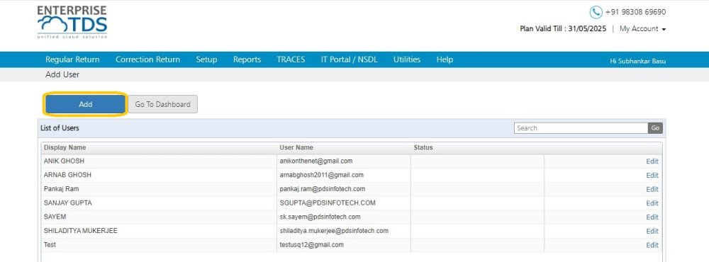 Setup - Add User Setup - Add User