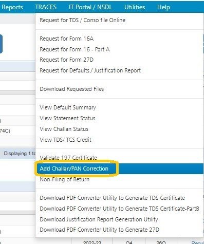 Traces - Add Challan/PAN Correction