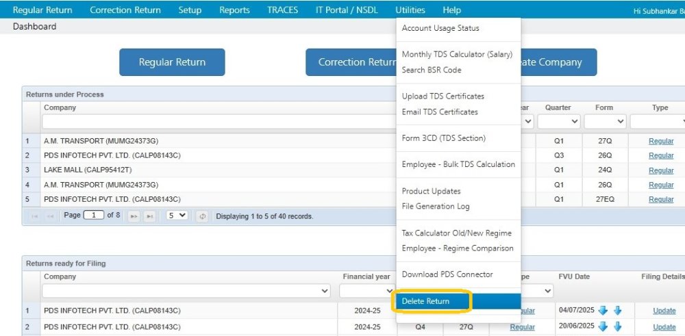 Utilities - Delete Return