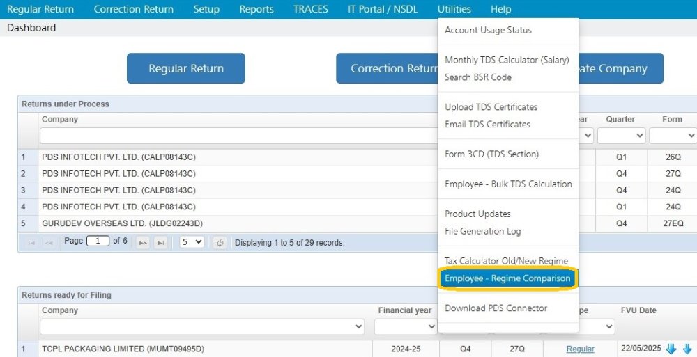Utilities - Employee – Regime Comparison’