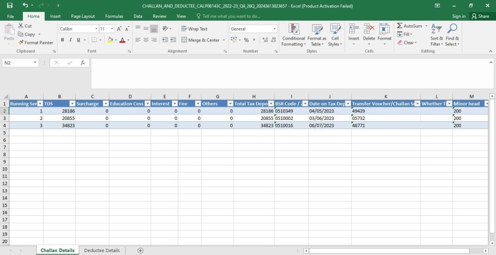 Export Return Data -Excel -Challan Details Export Return Data -Excel -Challan Details