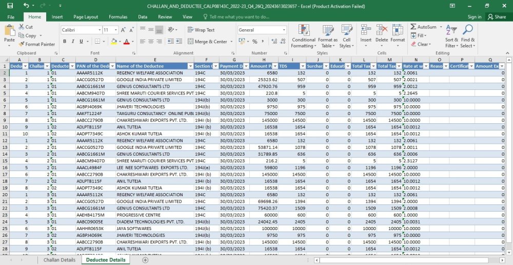 Export Return Data -Excel -Deductee Details Export Return Data -Excel -Deductee Details