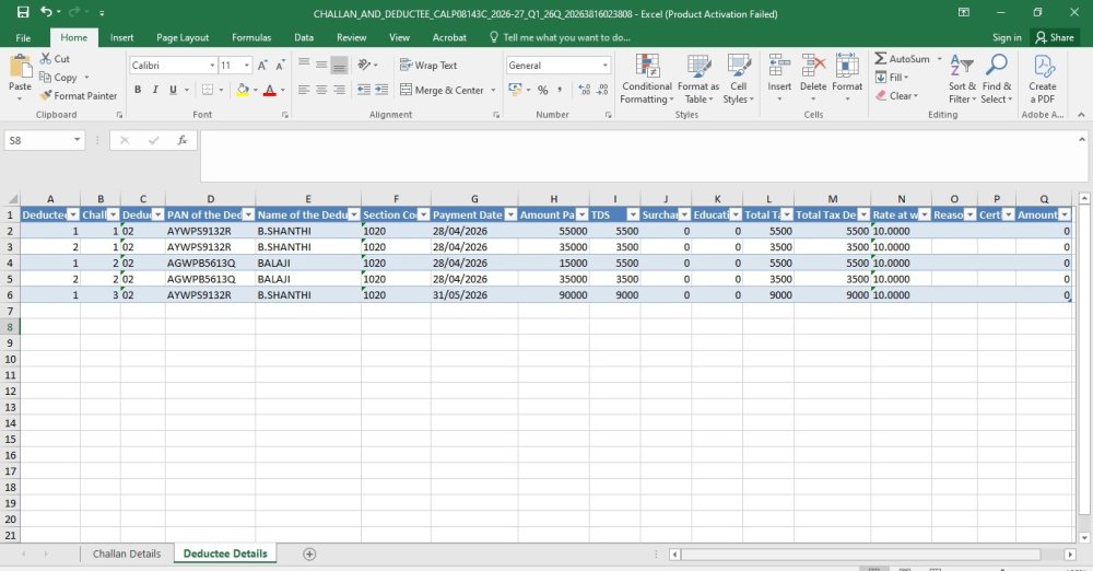 Export Return Data -Excel -Deductee Details Export Return Data -Excel -Deductee Details