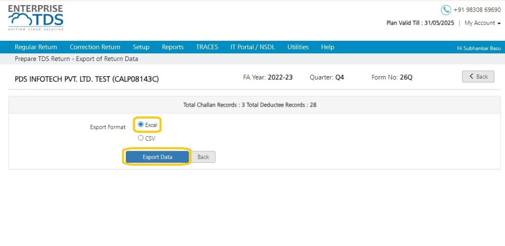 Export Return Data -Excel Export Return Data -Excel