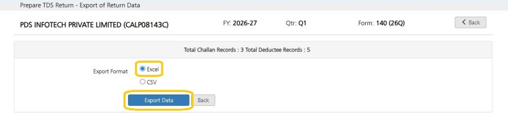 Export Return Data -Excel Export Return Data -Excel