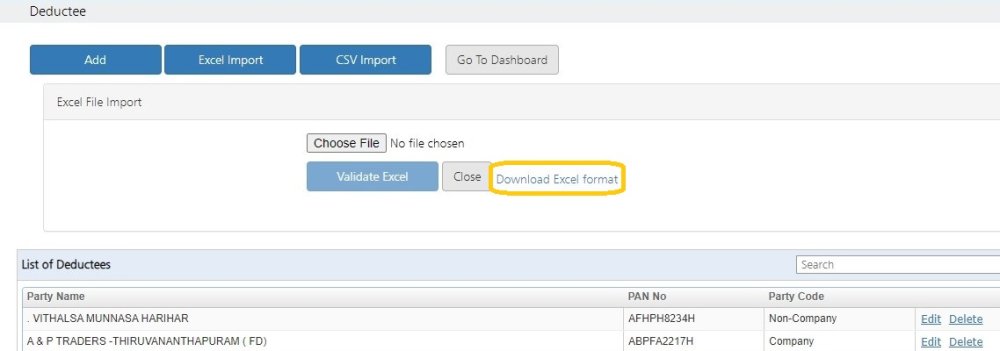 Deductee Add Excel 2