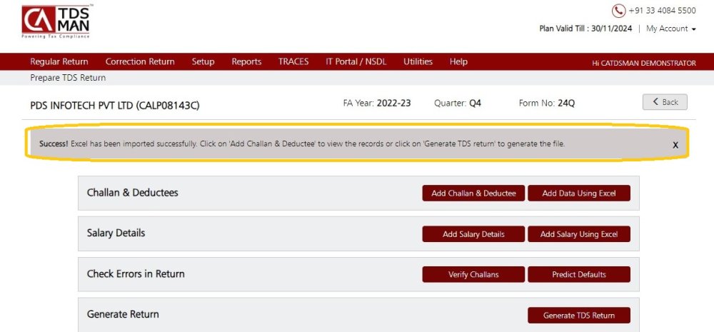 Salary Details - Excel Import Successfull