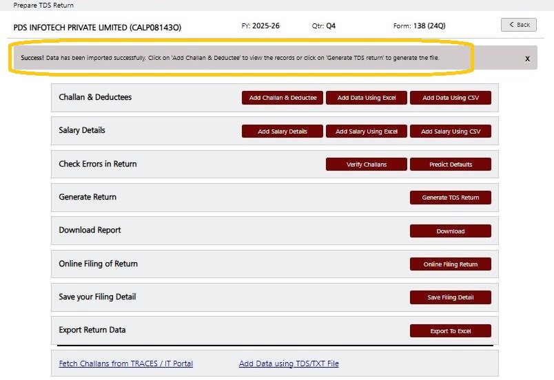 Salary Details - Excel Import Successfull