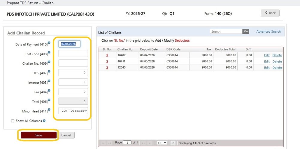 Fig 2 Add Challan & Deductee