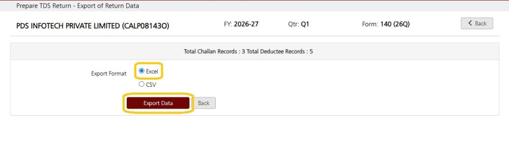 Fig 2 Export Return Data -Excel
