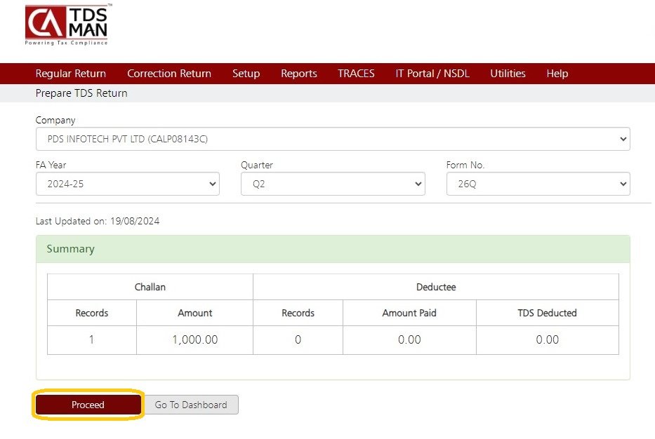 Fig 2 Regular Return - Form 26Q