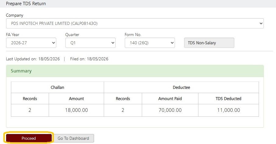 Fig 2 Regular Return - Form 140 (26Q)