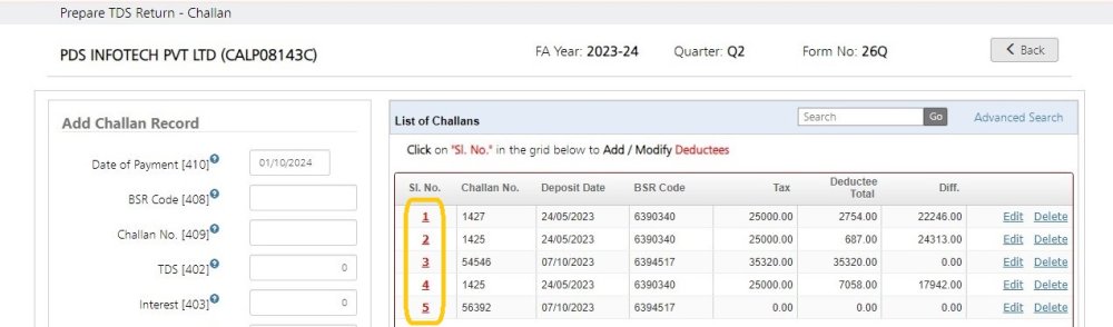 Fig 3 Add Challan & Deductee