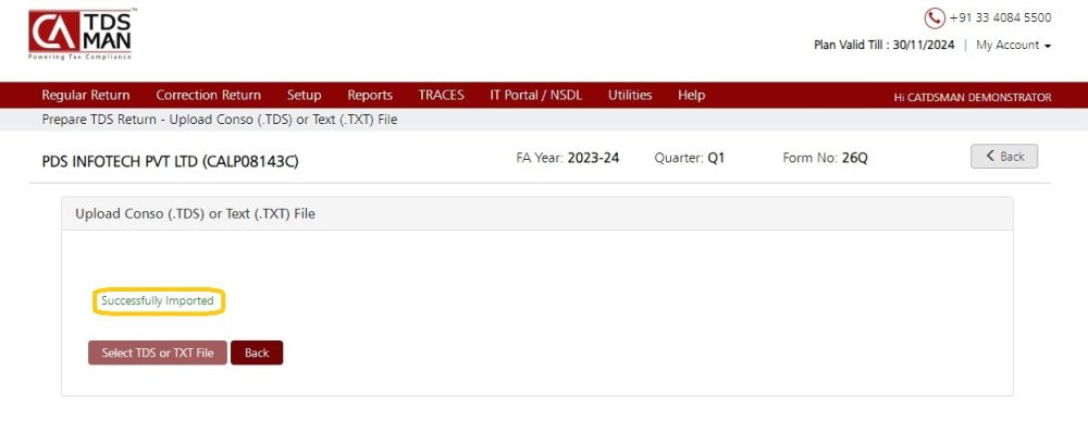 Fig 6 Successfully TDS or TXT File Imported