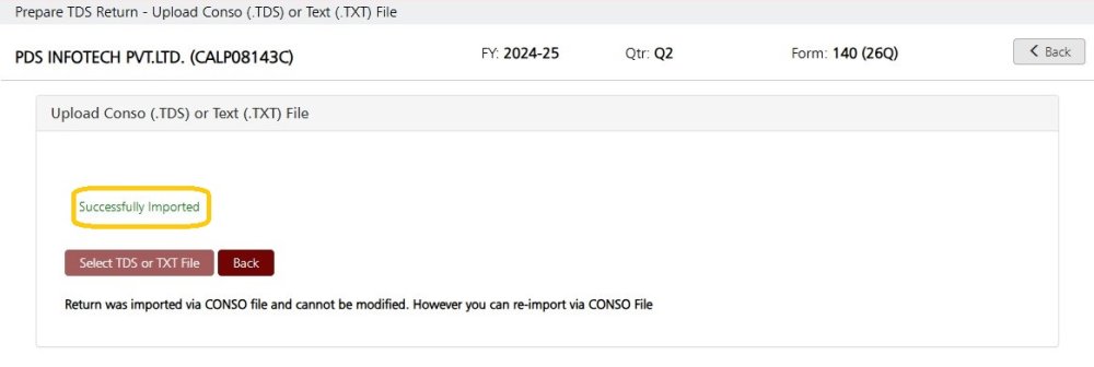 Fig 6 Successfully TDS or TXT File Imported