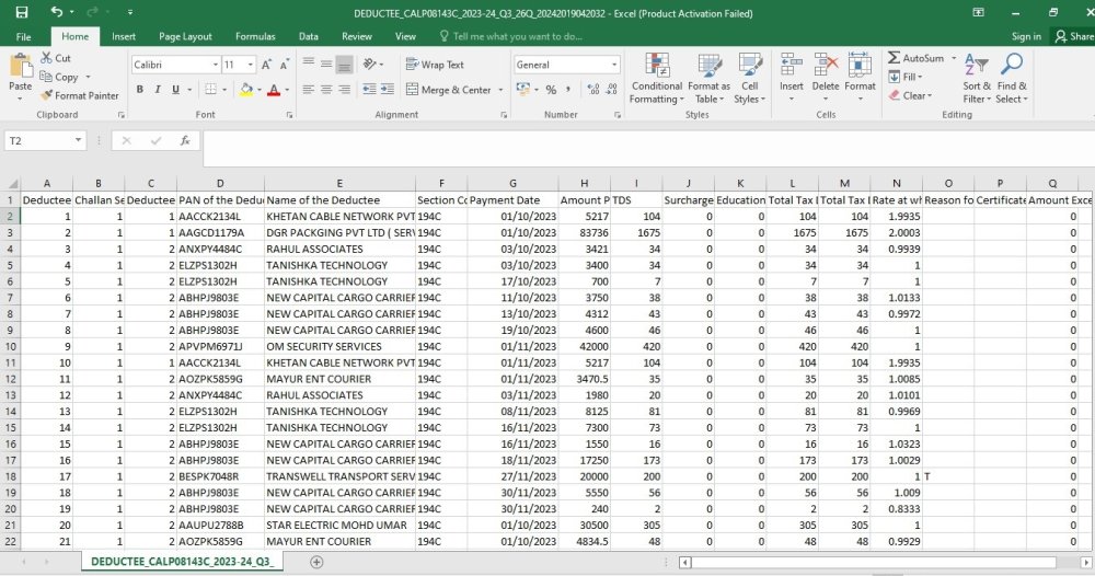 Fig 8 Export Return Data -CSV -Deductee Details