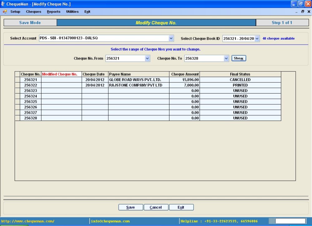 Modification Cheque No. Step - 2 figure-5-12-modification-cheque-no-step2