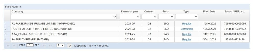 Filed Returns - Dashboard filed-returns-dashboard
