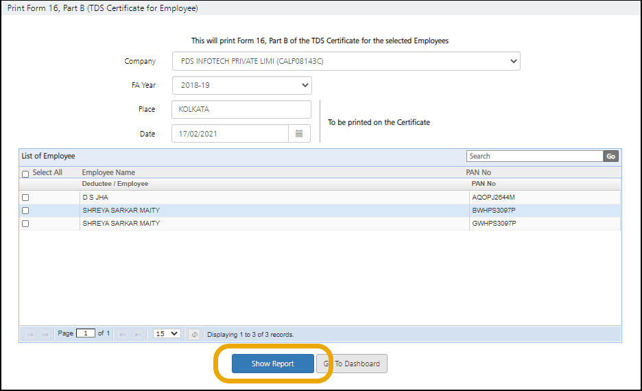 Form 16 Part A & Part B - show report form-16-part-b-report