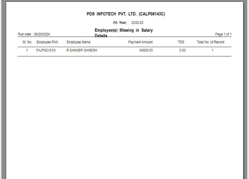Missing PAN in Form 16 - Report