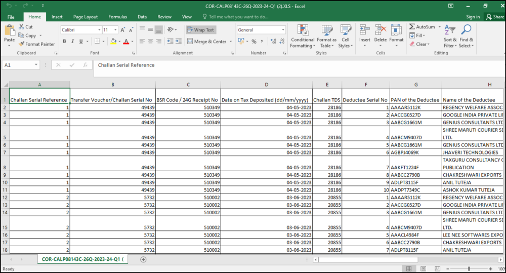 Modify Deductee PAN Via Excel - Excel Sheet