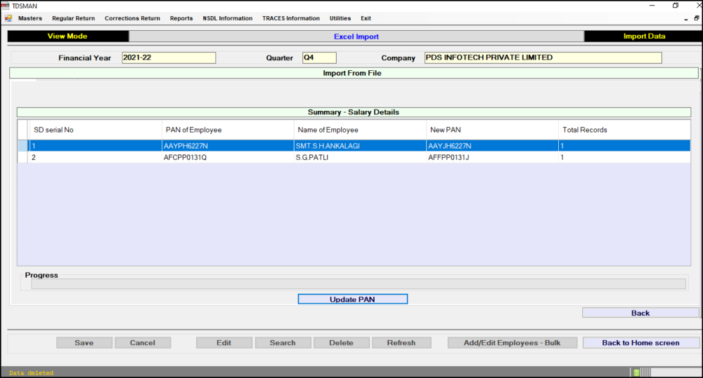 Modify Employee PAN - Update