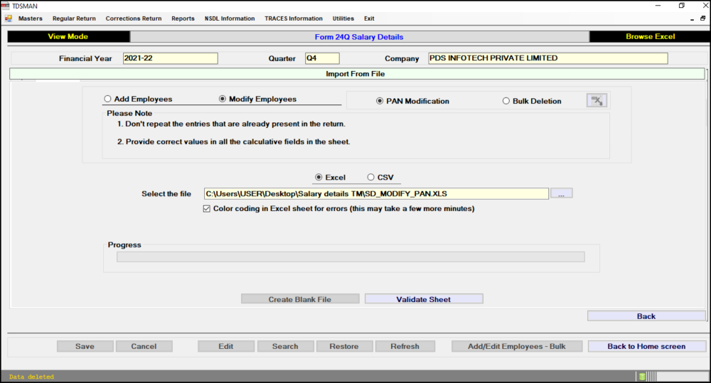 Modify Employee PAN - Validate