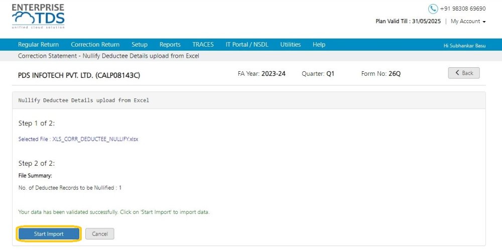 Nullify Deductee - Start Import